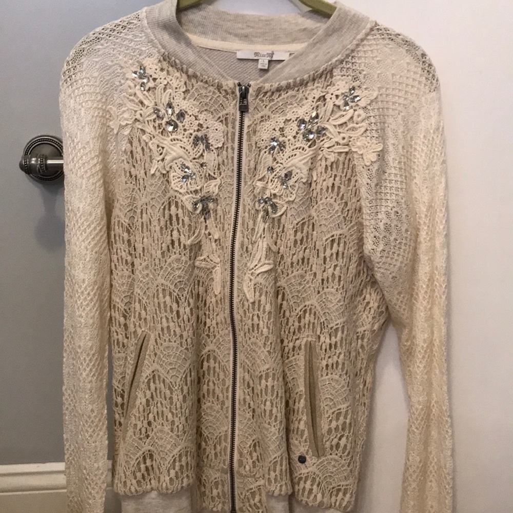 Miss Me White Crochet Jacket with Rhinestones